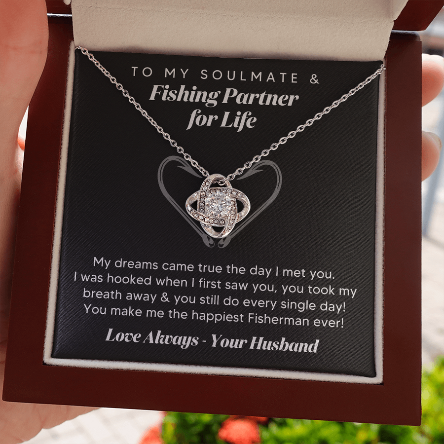 Gift for Wife, To My Soulmate & Fishing Partner for Life - Love Knot Necklace perfect Gift for Birthday, Anniversary, Valentine's & all Special Occasions