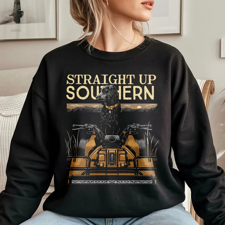 Boykin Spaniel Sweatshirt | Straight Up Southern ATV Graphic | Premium Cotton Blend Crewneck | Outdoor Dog Lover Hunting Gift