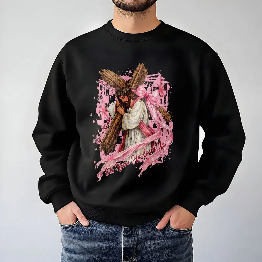 He is Risen Sweatshirt | Jesus Carrying Cross Graphic | Premium Cotton Blend | Christian Faith Easter Gift for Women