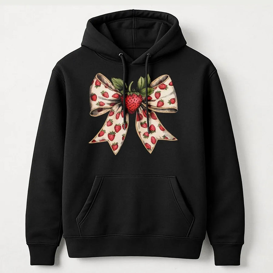 Coquette Strawberry Hoodie | Vintage Strawberry Bow Graphic | Soft Cotton Blend Crewneck | Cute Cottagecore Gift for Her