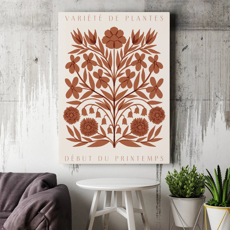 French Botanical Art Canvas | Début du Printemps Floral Print | Premium 1.25" Gallery Wrap | Modern Minimalist Home Decor Gift