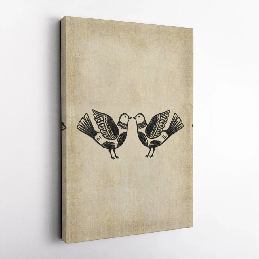 Folk Art Birds Canvas Print | Scandinavian Style Love Birds Illustration | Premium Gallery Wrapped Canvas | Romantic Bedroom Wall Decor Gift