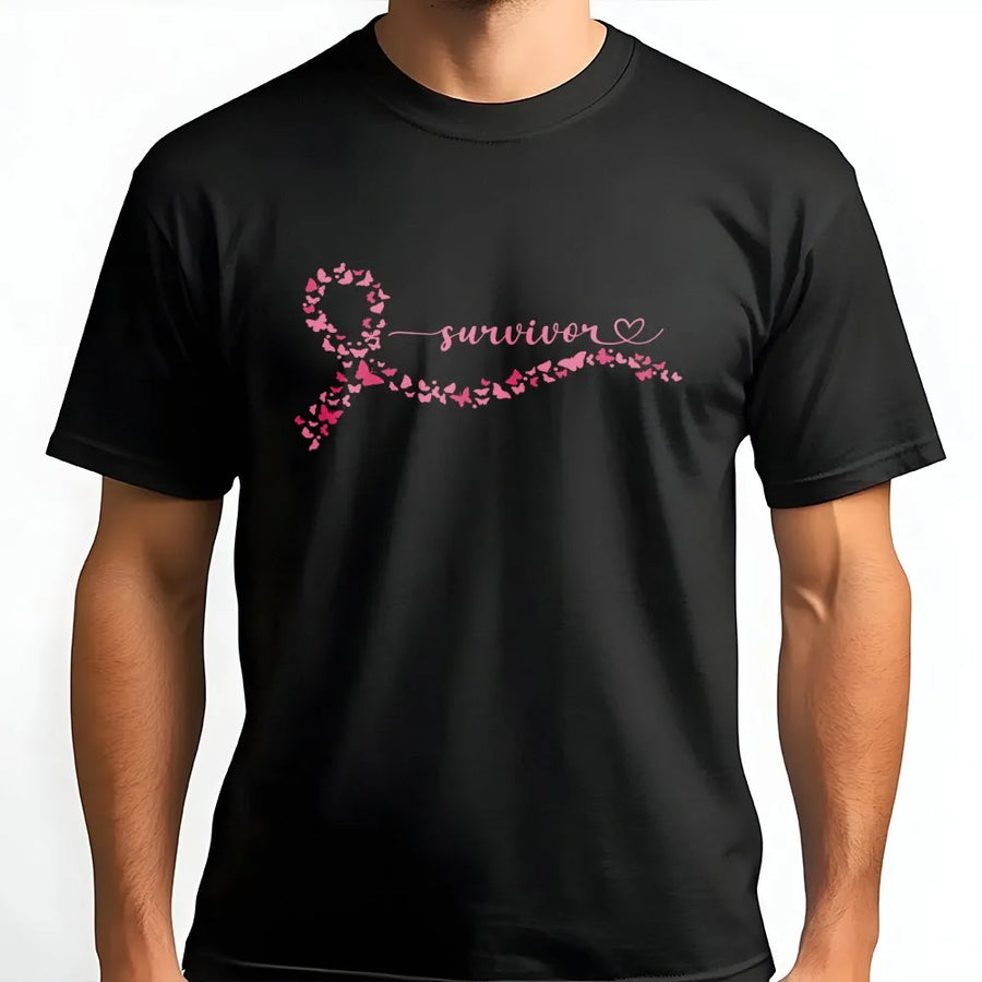 Breast Cancer Survivor T-Shirt | Pink Butterfly Ribbon Graphic | Premium Soft Cotton Tee | Empowering Gift for Warriors and Supporters