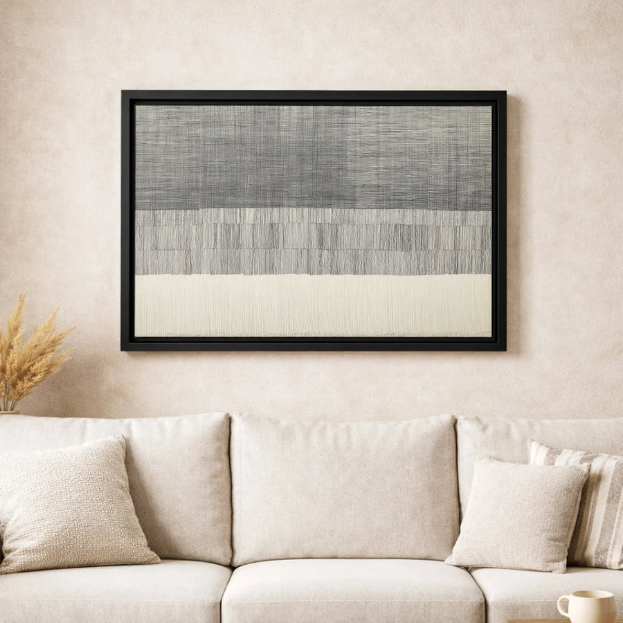 Abstract Minimalist Wall Art | Textured Grey and Cream Line Print | Premium 1.25" Gallery Canvas | Modern Home Office Decor