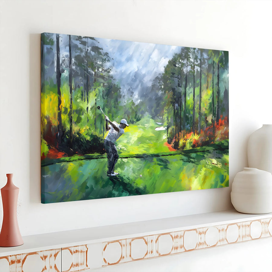 Golfer Canvas Print | Impressionist Golf Course Painting | Premium Gallery Wall Art | Gift for Dad & Man Cave Decor