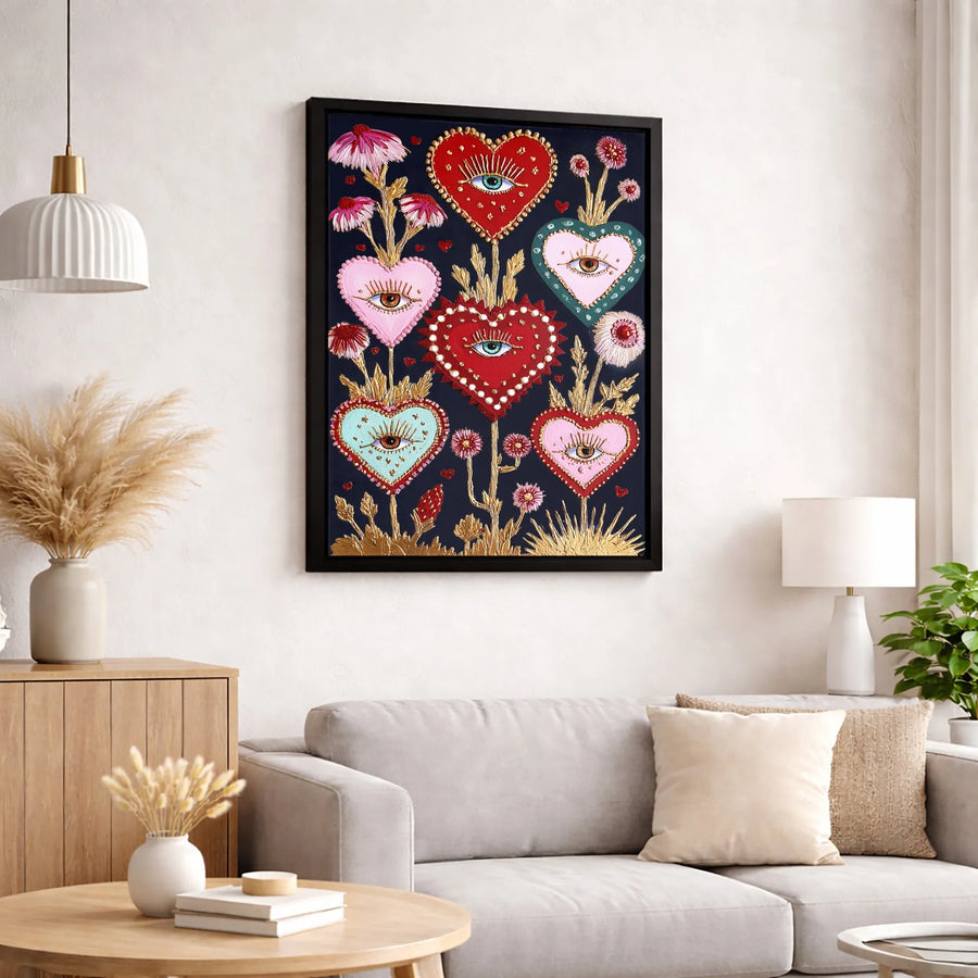 Sacred Heart Wall Art | Bohemian All-Seeing Eye Canvas Print | Gallery Quality 1.25" Profile | Spiritual Home Decor Gift