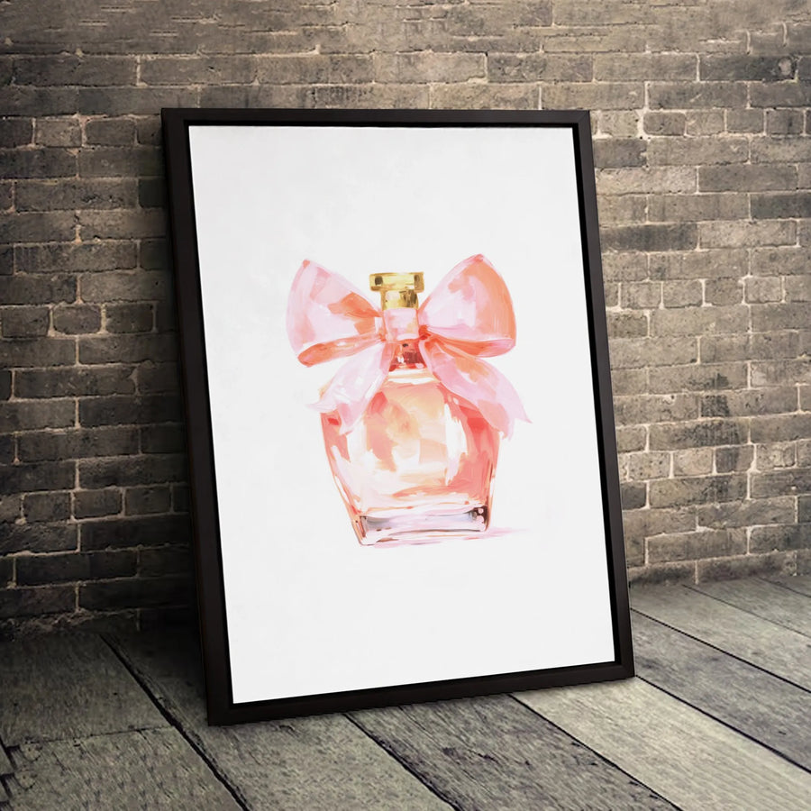 Pink Perfume Bottle Canvas Art | Watercolor Bow Aesthetic Wall Decor | Premium Fade-Resistant Print | Chic Fashion Gift for Her Vanity