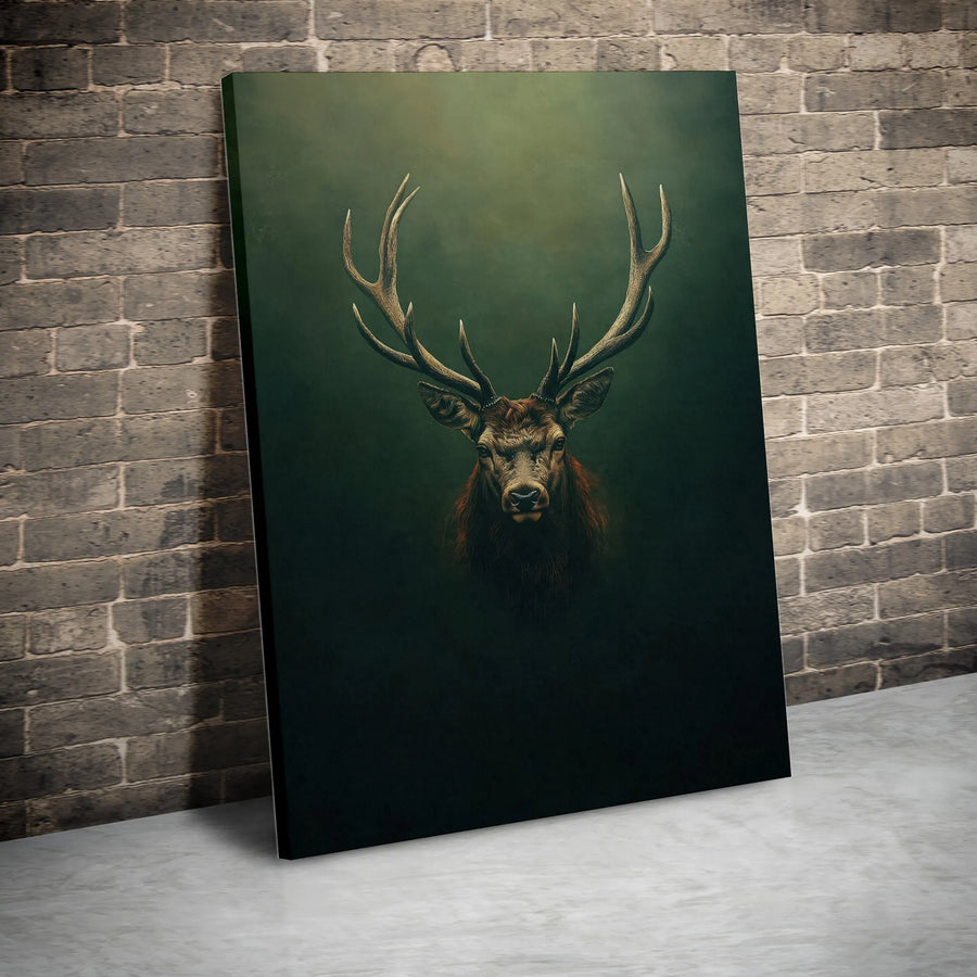 Majestic Stag Vertical Canvas | Moody Wildlife Portrait Art | Premium Thick Gallery Wrap Canvas | Rustic Cabin Decor & Gift for Hunter