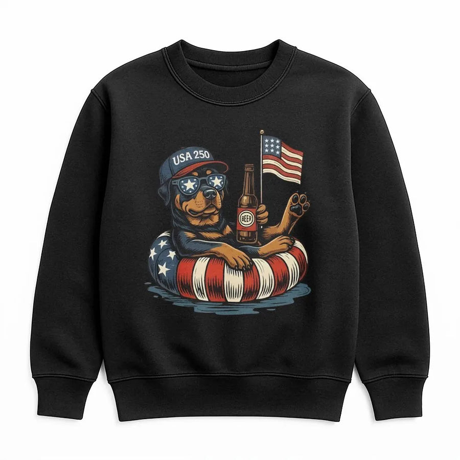 Patriotic Rottweiler Sweatshirt | Funny USA 250th Anniversary Dog Graphic | Premium Cotton Tee | Fourth of July Gift for Men