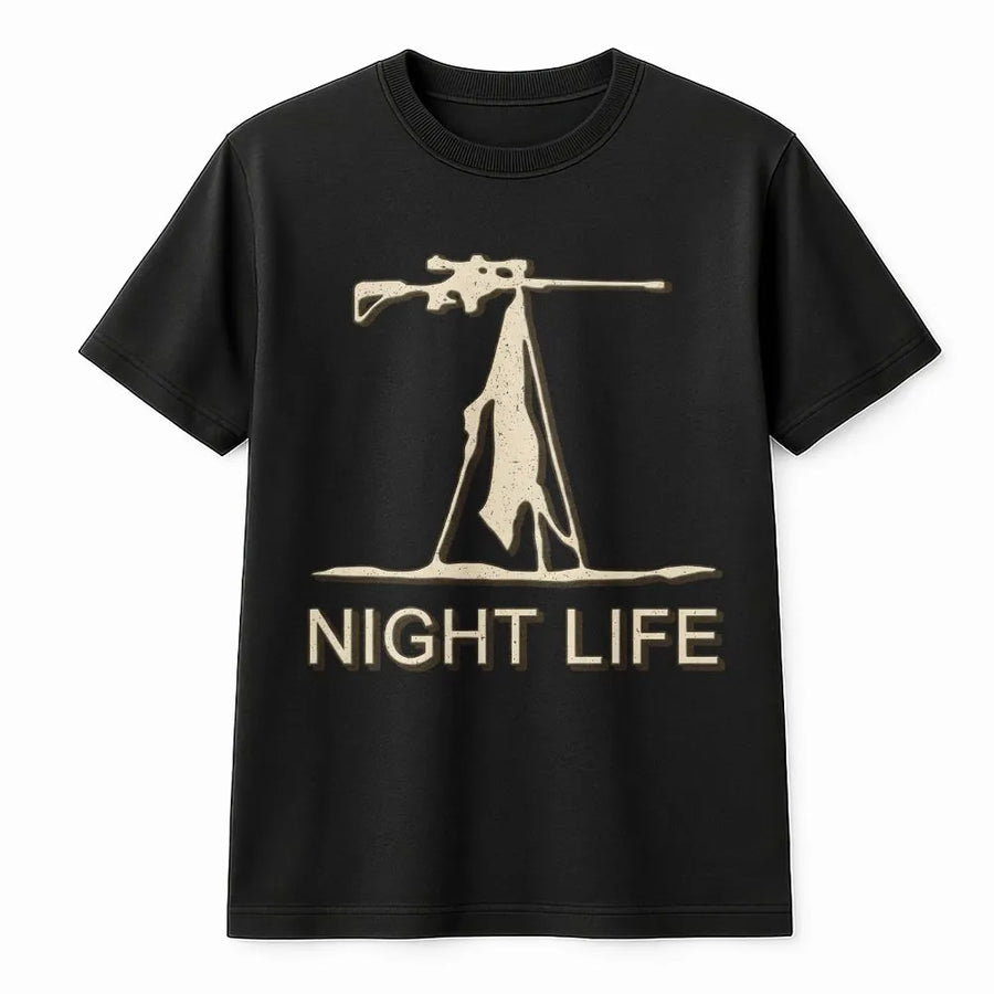 Night Hunting T-Shirt | Coyote Varmint Tripod Graphic Tee | Premium Cotton | Gift for Predator Hunter