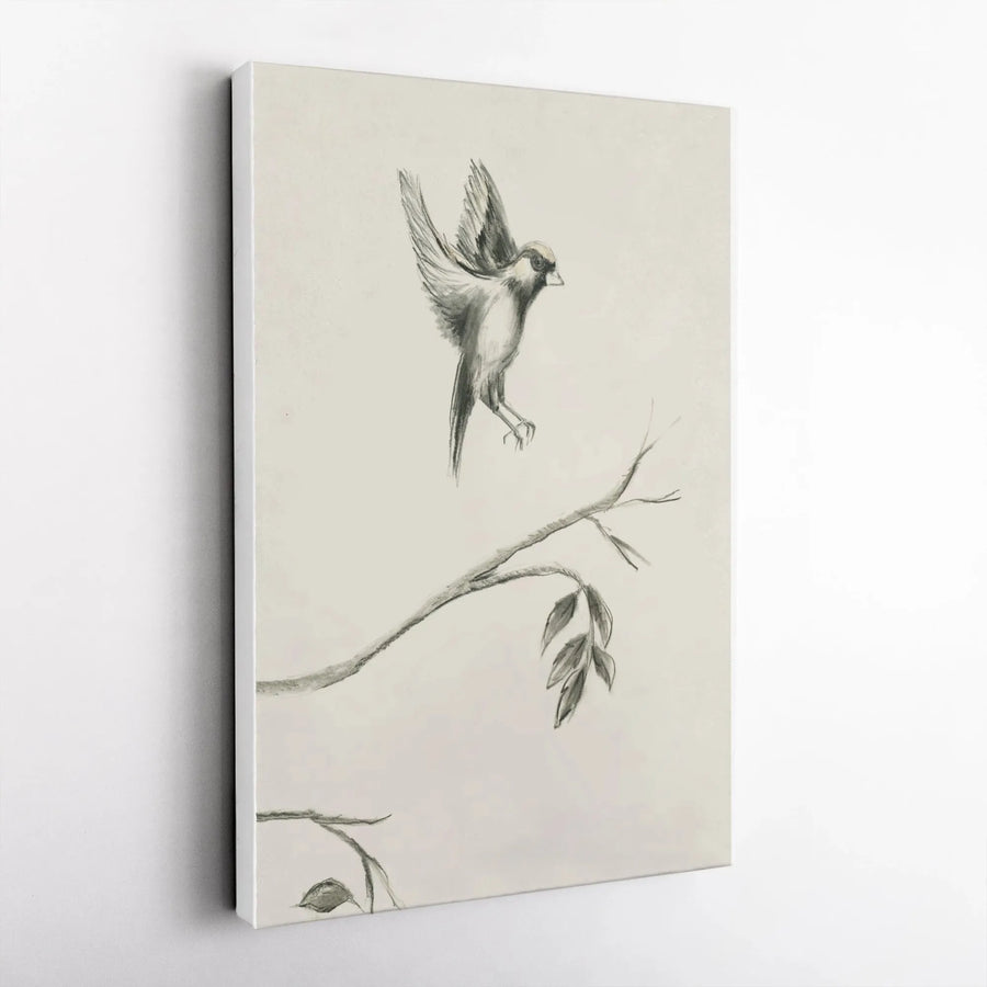 Bird Sketch Vertical Canvas Wall Art | Minimalist Pencil Drawing Print | Premium Gallery Wrapped Canvas | Nature Lover Home Decor Gift