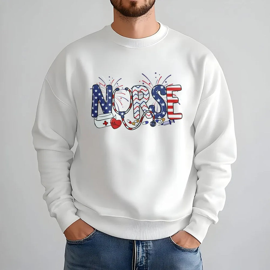 Patriotic Nurse Sweatshirt | American Flag Medical Graphic | Soft Cotton USA Tee | 4th of July Independence Day Gift for Nurse