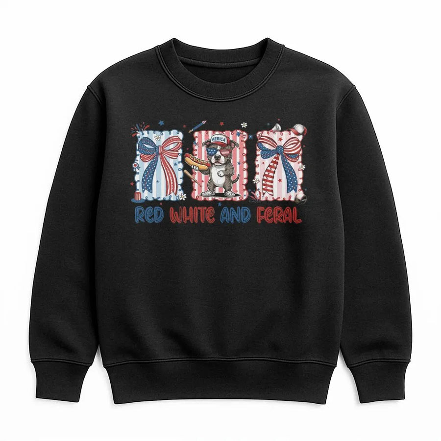 Red White and Feral Sweatshirt | Funny Patriotic Dog Graphic Sweatshirt | Premium Cotton-Blend Pullover | 4th of July Gift for Dog Mom