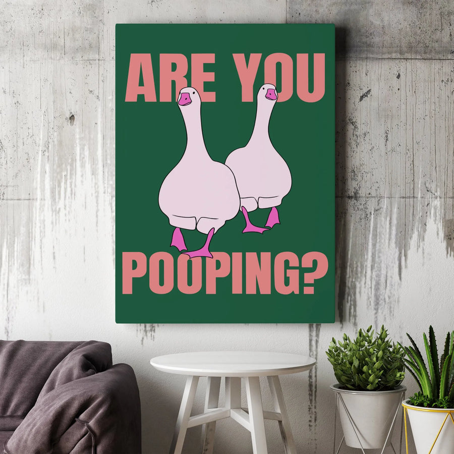 Are You Pooping? Funny Goose Canvas Wall Art | Whimsical Bathroom Decor Sign | Premium Fade-Resistant Print | Quirky Gag Gift for Home Office