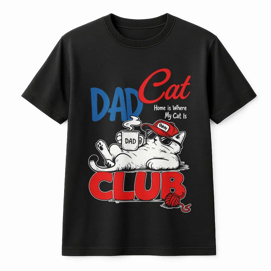 Cat Dad Club T-Shirt | Funny Double Sided Graphic Print | 100% Breathable Cotton | Premium Gift for Cat Lovers and Fathers