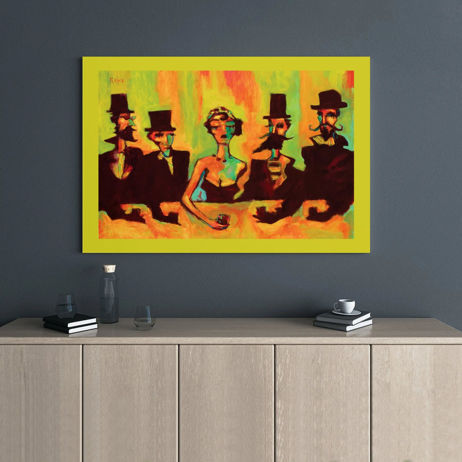 Expressionist Bar Scene Canvas Art | Vintage Top Hat Men Painting | Gallery Wrapped Premium Print | Unique Home & Office Decor Gift