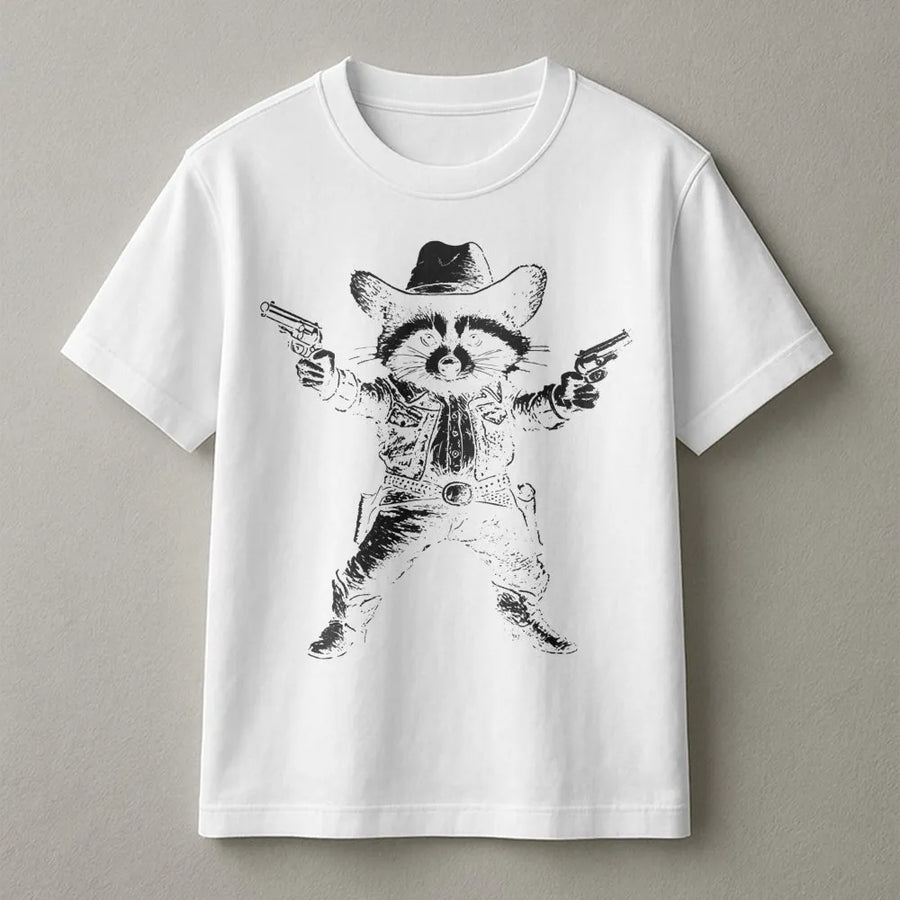 Cowboy Raccoon T-Shirt | Funny Western Wildlife Graphic | Premium Soft Cotton Tee | Unique Gift for Animal Lovers and Retro Style Fans