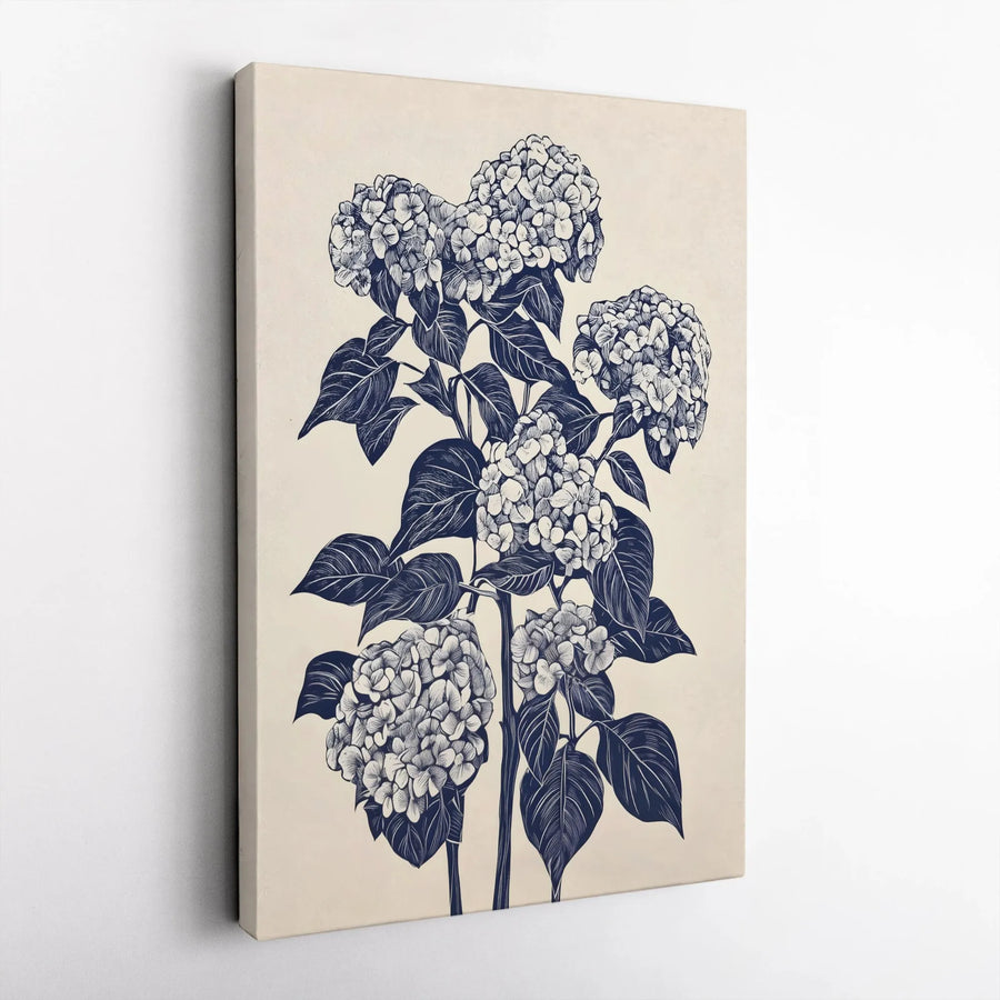 Blue Hydrangea Botanical Wall Art | Vintage Sketch Illustration Print | Premium 1.25-Inch Gallery Canvas | Nature Home Decor Gift