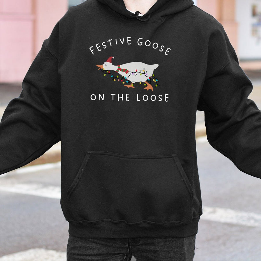 Festive Goose Hoodie | Funny Christmas Duck Graphic Design | Premium Cotton Blend Pullover | Cute Holiday Gift For Animal Lovers