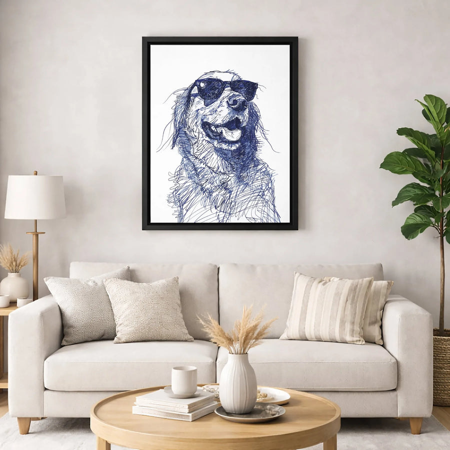 Golden Retriever Canvas Print | Cool Scribble Sketch Wall Art | Premium 1.25-Inch Gallery Wrap | Unique Dog Lover Gift for Home Office Decor