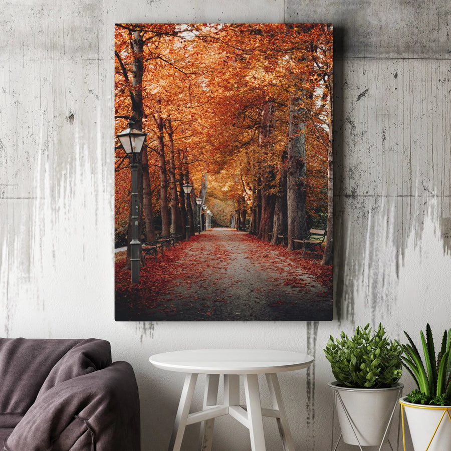 Autumn Forest Path Canvas Wall Art | Golden Fall Foliage Landscape Print | Gallery Quality 1.25 inch Wrapped Frame | Cozy Seasonal Home Decor