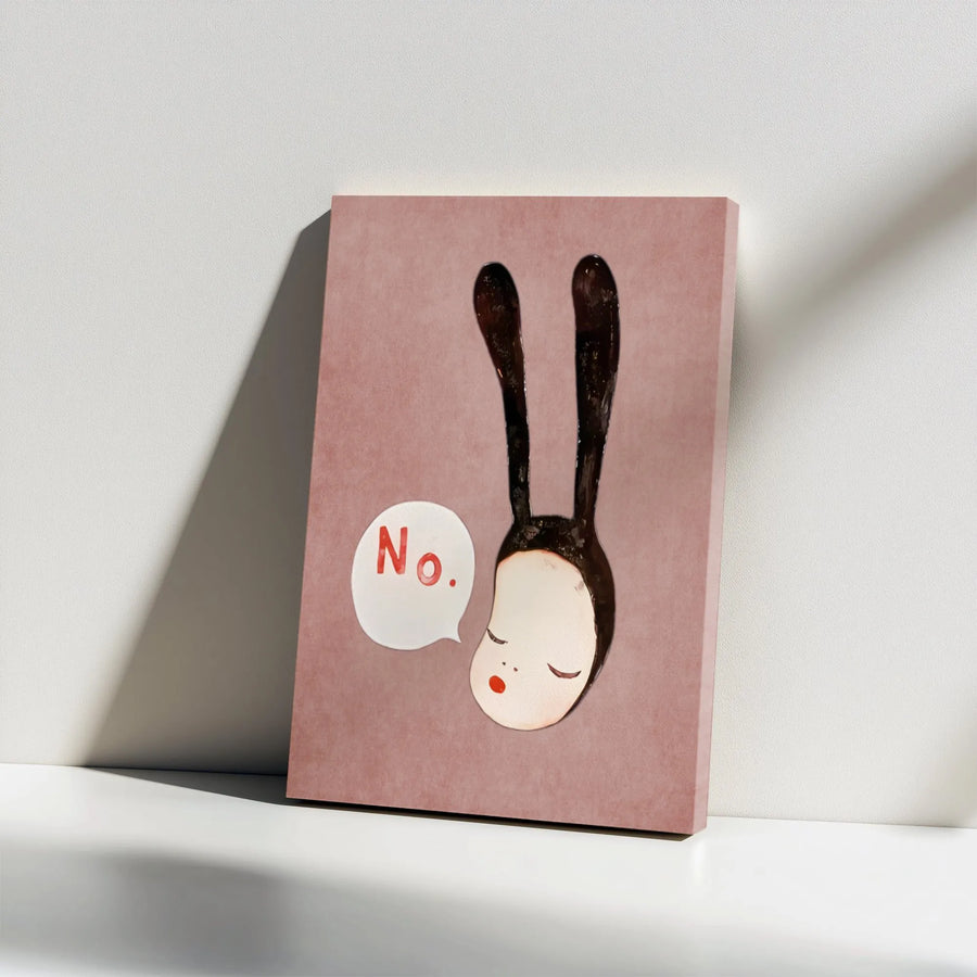 No Bunny Ears Canvas Wall Art | Whimsical Minimalist Illustration | Gallery Wrap 1.25 Inch Wood Frame | Quirky Modern Home Decor Gift