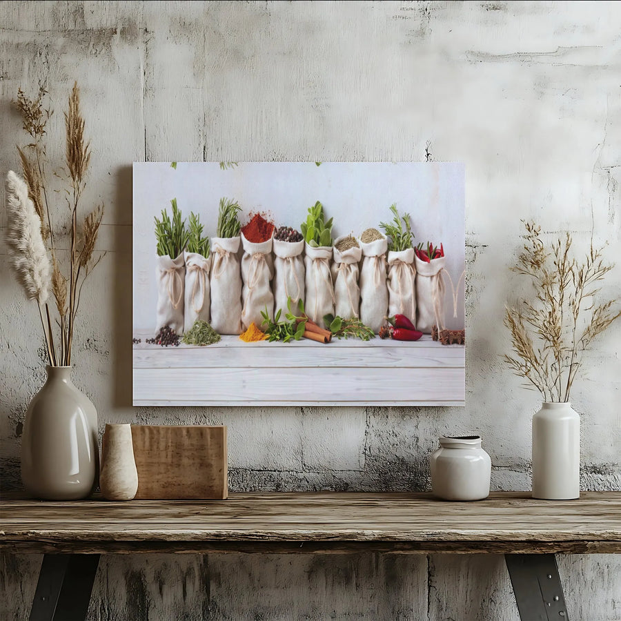 Herb and Spice Kitchen Wall Art | Rustic Farmhouse Food Canvas Print | 1.25-Inch Premium Gallery Wrap | Perfect Gift for Home Cooks and Chefs