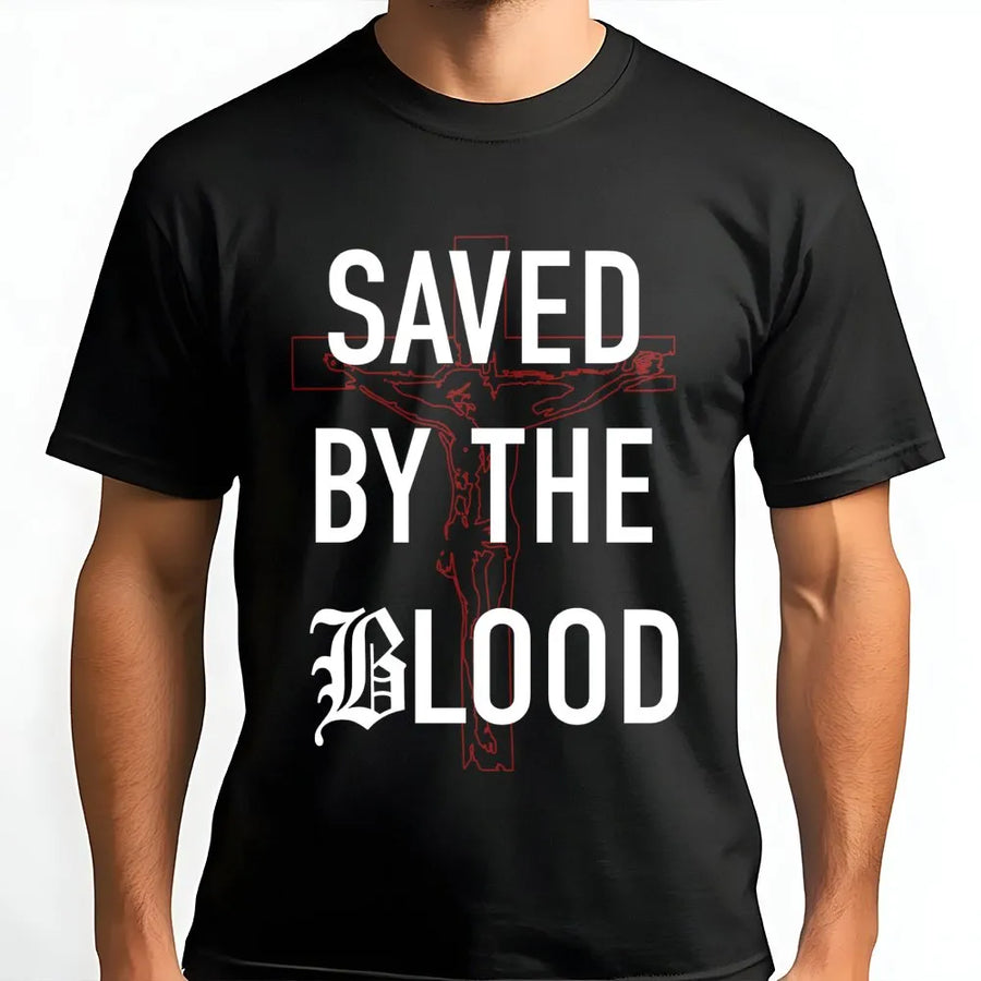Saved By The Blood T-Shirt | Minimalist Cross Religious Graphic | Premium Soft Cotton Tee | Faith Based Gift For Men Women