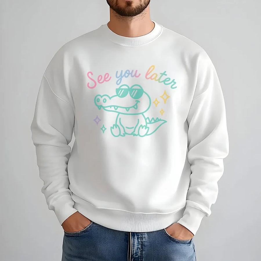 Teacher Alligator Sweatshirt | See You Later Cartoon Graphic | Soft Cotton Blend Pullover | Last Day of School Gift for Teacher