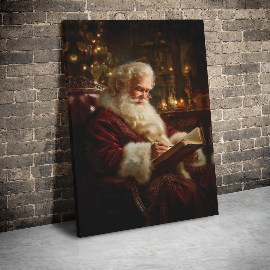 Vintage Santa Claus Wall Art | Nostalgic Christmas Painting | Premium Gallery Wrapped Canvas | Festive Holiday Home Decor Gift