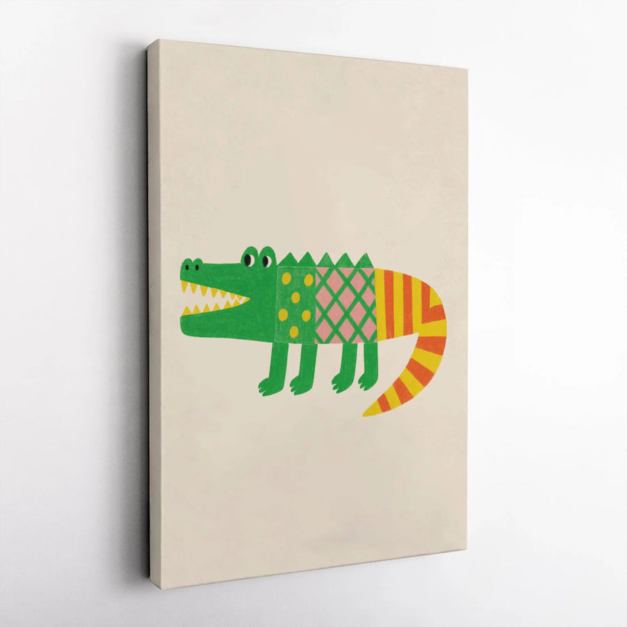Colorful Alligator Canvas Art | Playful Patterned Crocodile Illustration | Premium Canvas Print | Nursery & Kids Room Decor Gift