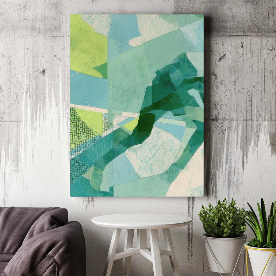 Abstract Geometric Canvas Wall Art | Teal and Green Modern Painting | Premium 1.25-Inch Gallery Wrap | Contemporary Home Decor Gift