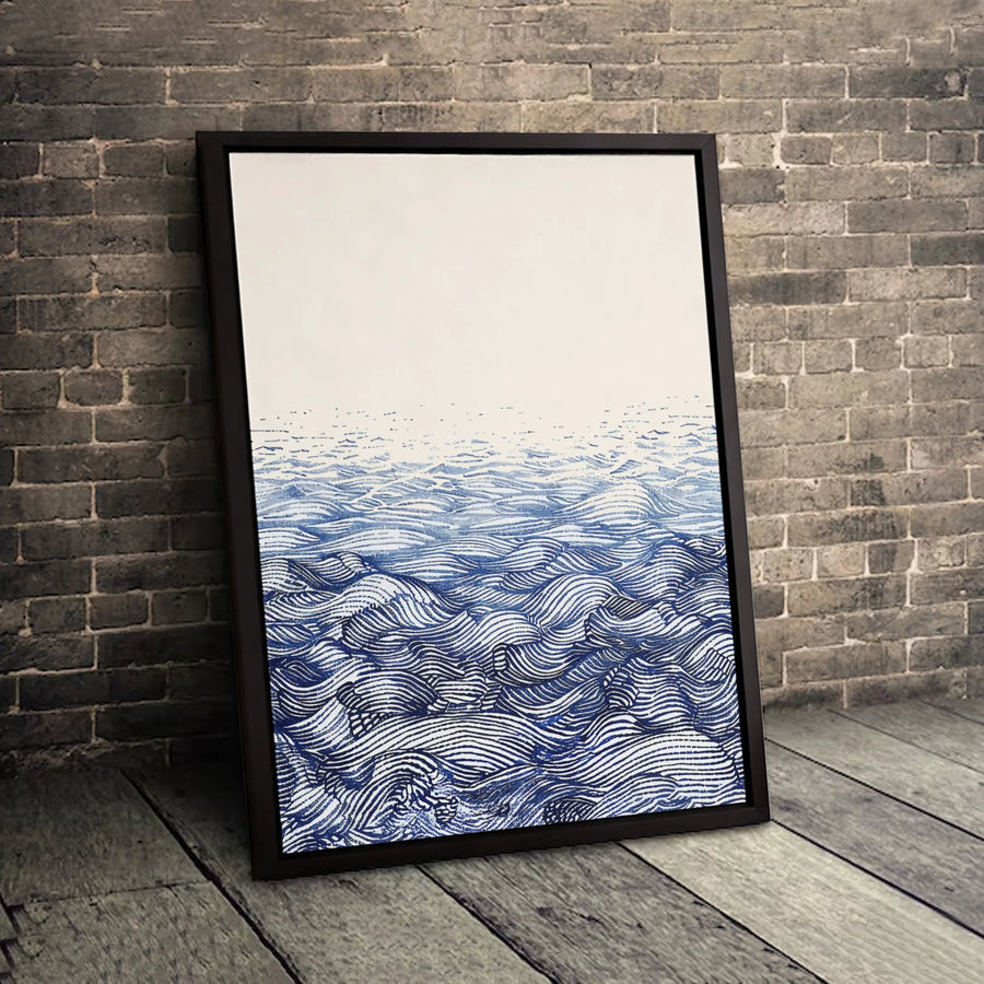 Abstract Ocean Waves Canvas Wall Art | Minimalist Blue Line Art Print | Premium 1.25" Gallery Wrap | Modern Coastal Home Decor