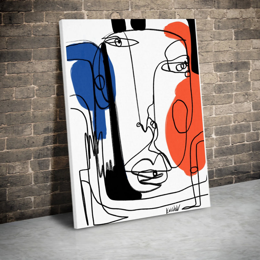 Abstract Face Canvas Wall Art | Minimalist Line Drawing with Bold Color Blocks | Premium Gallery Wrapped Canvas | Modern Home Decor Gift