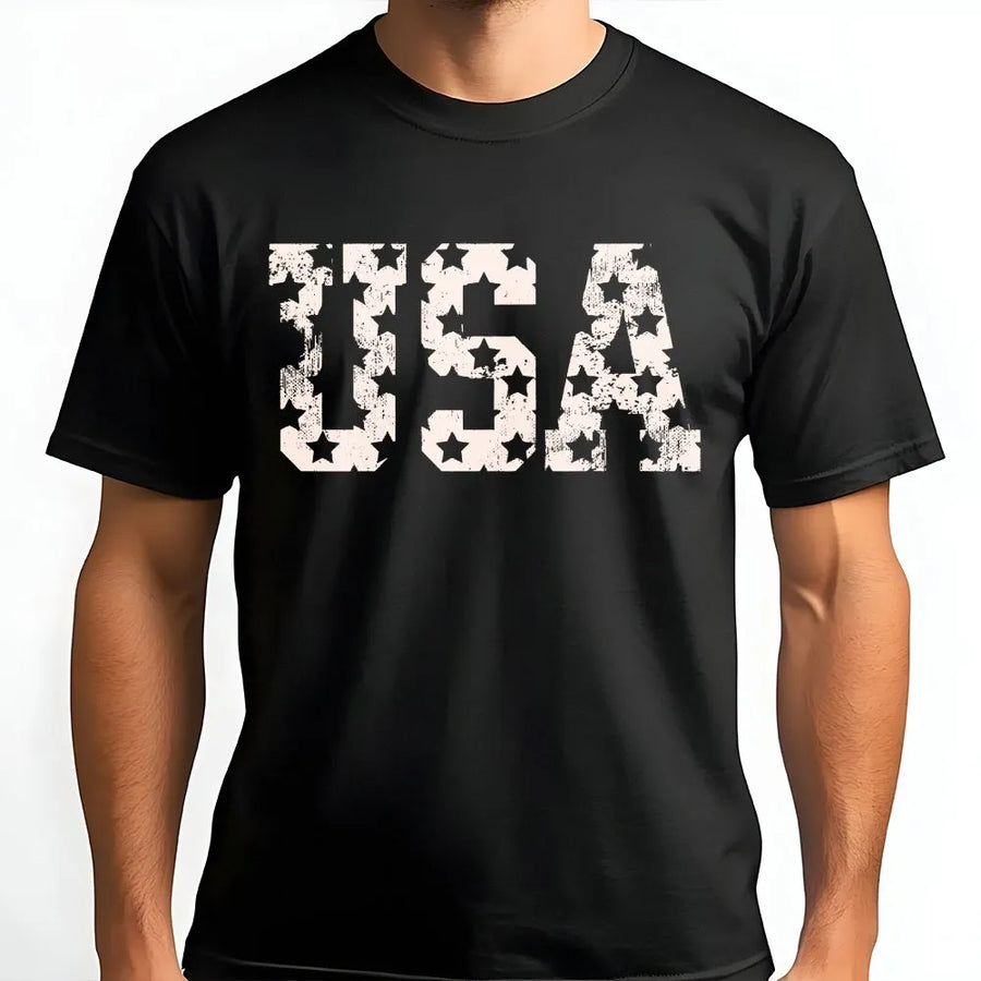 USA Star T-Shirt | Distressed American Flag Typography Graphic | Premium 100% Cotton | Patriotic Apparel for Men and Women