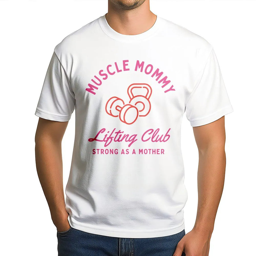 Muscle Mommy Lifting Club T-Shirt | Strong As A Mother Gym Graphic | Premium 100% Cotton Tee | Funny Fitness Workout Gift For Mom