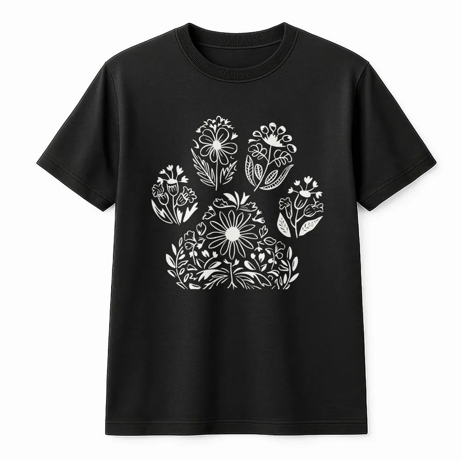 Floral Paw Print T-Shirt | Botanical Wildflower Dog Graphic | Premium Soft Cotton Blend | Gift for Dog Mom, Animal Rescue Supporter