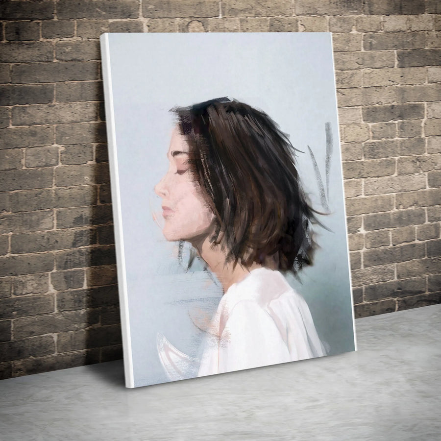 Abstract Woman Portrait Vertical Canvas | Modern Impressionist Female Profile Art | Premium Gallery Wrapped Print | Living Room Decor Gift for Her