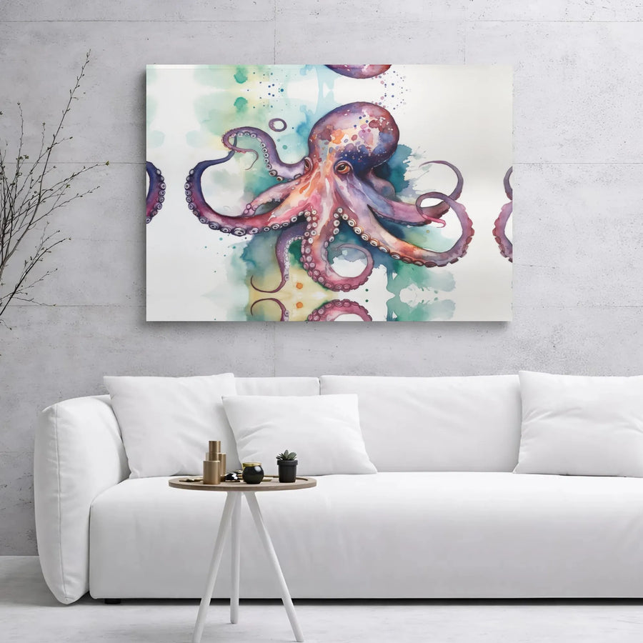 Watercolor Octopus Canvas Print | Vibrant Sea Life Wall Art | Gallery Wrap Premium Decor | Nautical Gift for Ocean Lovers