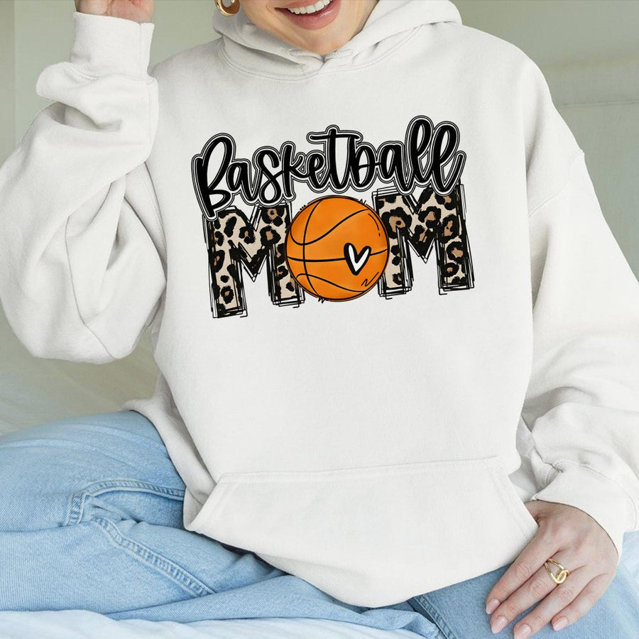 Basketball Mom Hoodie | Leopard Print Basketball Graphic | Soft Cotton-Poly Blend | Premium Sports Mama Gift For Game Day