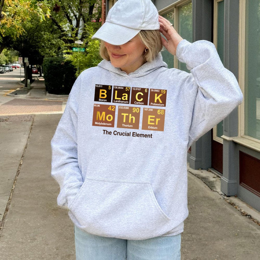 Black Mother Hoodie | Periodic Table Elements Graphic | Premium Cotton Blend | Gift For Mom Black Queen Melanin Empowerment Apparel