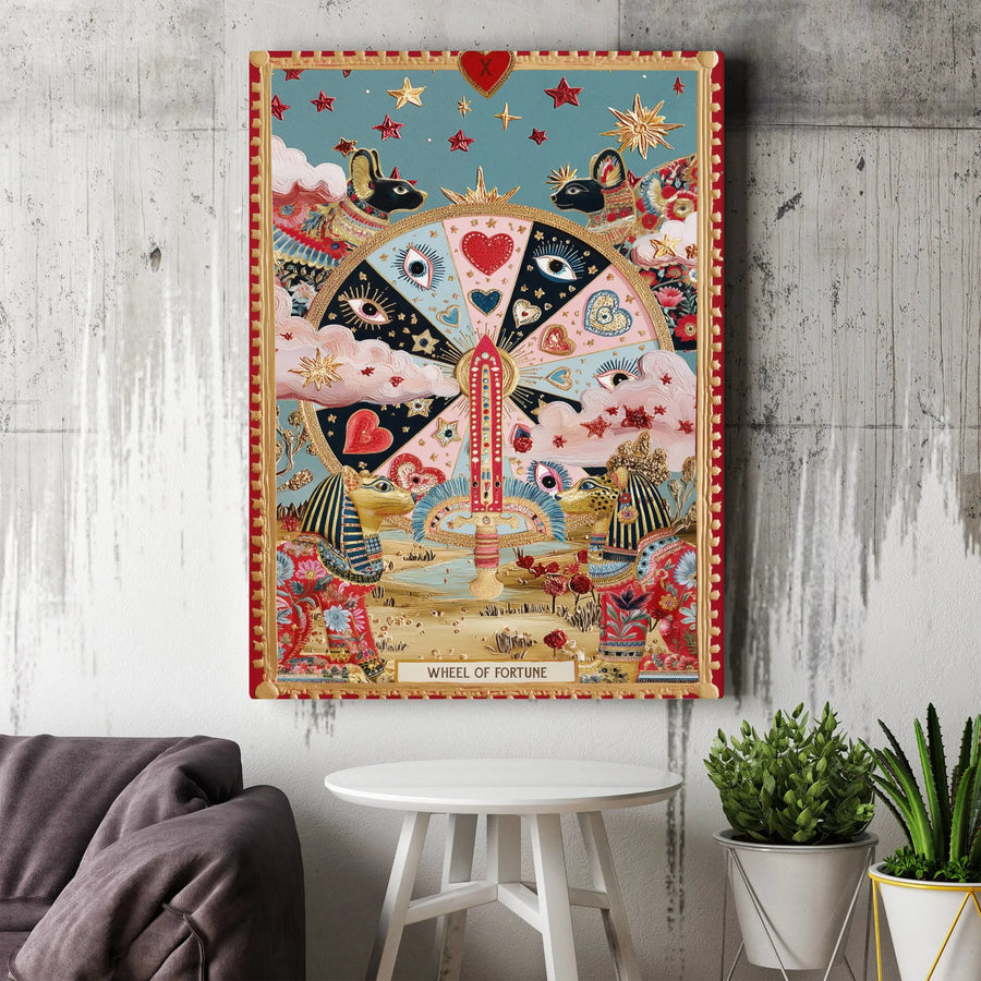 Wheel of Fortune Tarot Card Canvas Print | Ornate Egyptian Esoteric Design | Premium Fade-Resistant Canvas | Collector's Spiritual Home Decor Gift