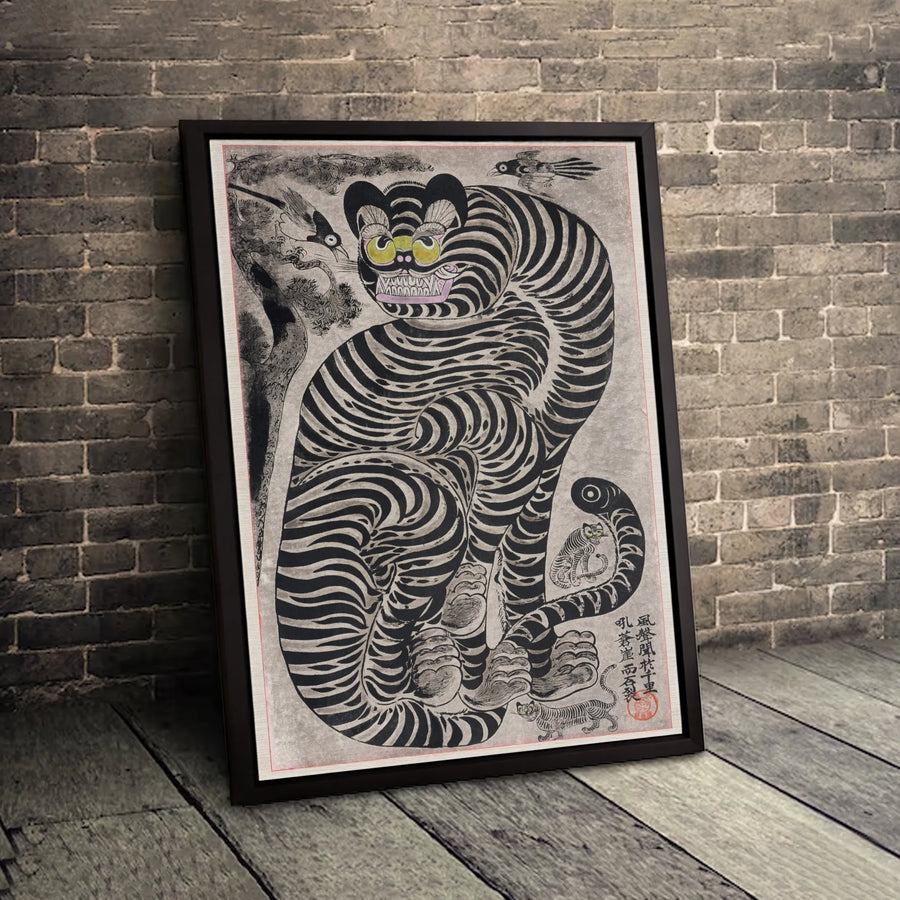 Korean Tiger and Magpie Painting | Kkachi-Horangi Folk Art Print | Gallery-Quality Canvas Wall Decor | Unique Cultural Home Gift