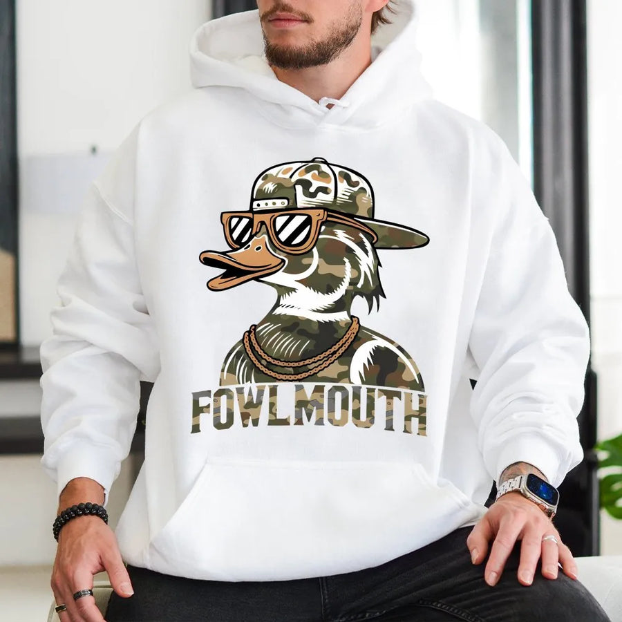 Fowlmouth Duck Hunting Hoodie | Camo Streetwear Graphic Print | Premium Soft Cotton Blend | Funny Outdoor Gift For Waterfowl Hunters