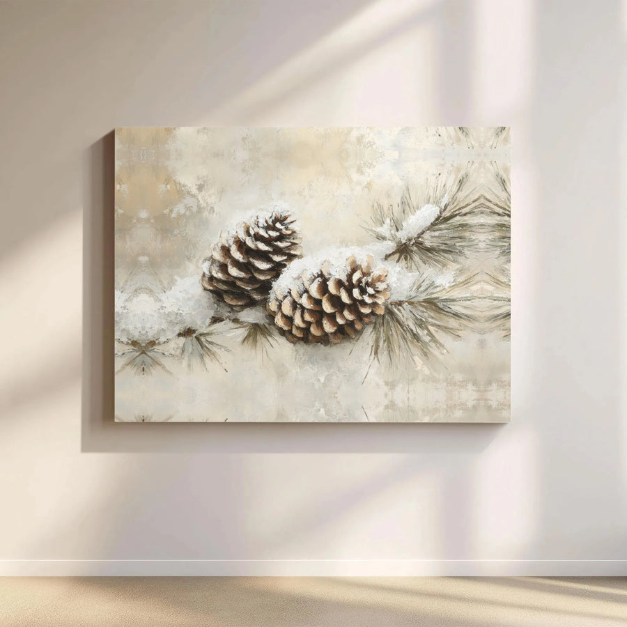 Snowy Pine Cone Canvas Print | Winter Botanical Forest Wall Art | Premium Gallery Wrapped Decor | Nature Lover Gift for Home Office