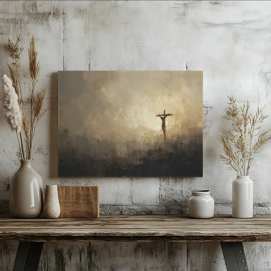 Jesus Crucifixion Canvas Wall Art | Moody Christian Painting Print | Premium 1.25" Thick Gallery Wrap | Spiritual Home Decor Gift for Believers