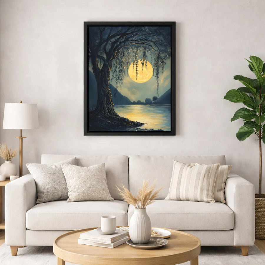 Weeping Willow Wall Art | Moonlit Lake Landscape Canvas | Premium Fade-Resistant Gallery Wrap | Serene Nature Home Decor Gift