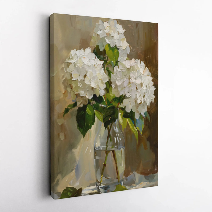White Hydrangeas Still Life Canvas Art | Floral Oil Painting Print | Gallery-Quality 1.25 Inch Profile | Elegant Home Decor Wall Art