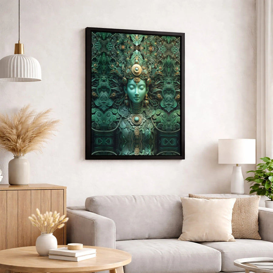 Emerald Goddess Canvas Print | Ornate Jade Fantasy Warrior Wall Art | Premium Gallery-Wrapped Decor | Mythological Spiritual Home Gift