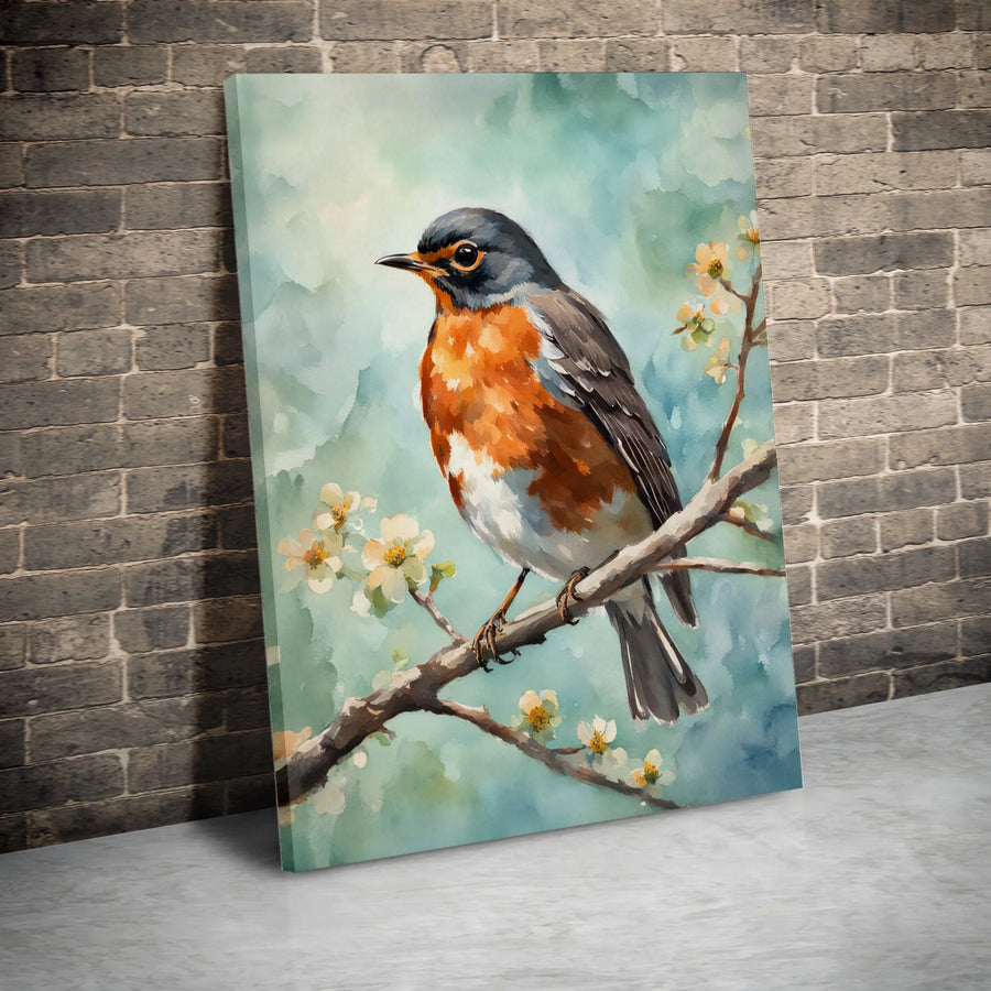 American Robin Bird Wall Art | Watercolor Spring Nature Painting | Gallery Quality 1.25-Inch Canvas | Premium Home Decor Gift